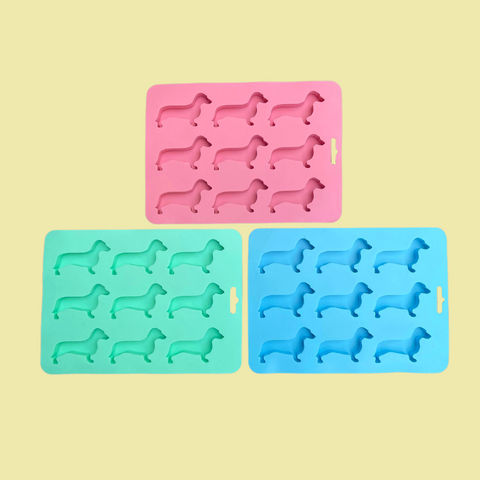 Dachshund Shaped Silicone Ice, Chocolate Molds/Tray - Blue, Pink, Green